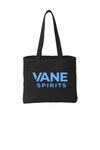Black BG421 tote bag with blue printed VANE SPIRITS logo