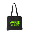 Black BG421 tote bag with lime green printed VANE SPIRITS logo