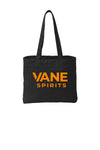 Black BG421 tote bag with orange printed VANE SPIRITS logo
