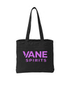 Black BG421 tote bag with purple printed VANE SPIRITS logo