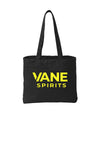 Black BG421 tote bag with yellow printed VANE SPIRITS logo