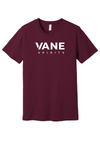 Maroon tee with White VANE SPIRITS logo