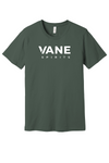 Military Green tee with White VANE SPIRITS logo