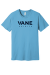 Ocean Blue tee with Navy VANE SPIRITS logo