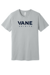 Solid Athletic Grey BELLA+CANVAS tee with navy VANE SPIRITS logo