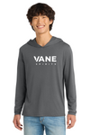 VANE Spirits DM139 Charcoal, full white VANE SPIRITS wordmark at front center, on model
