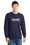 VANE Spirits PC098 TrueNavy, full white VANE SPIRITS wordmark at front center, on model