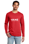 VANE Spirits PC450LS BrightRed, full white VANE SPIRITS wordmark at front center, on model